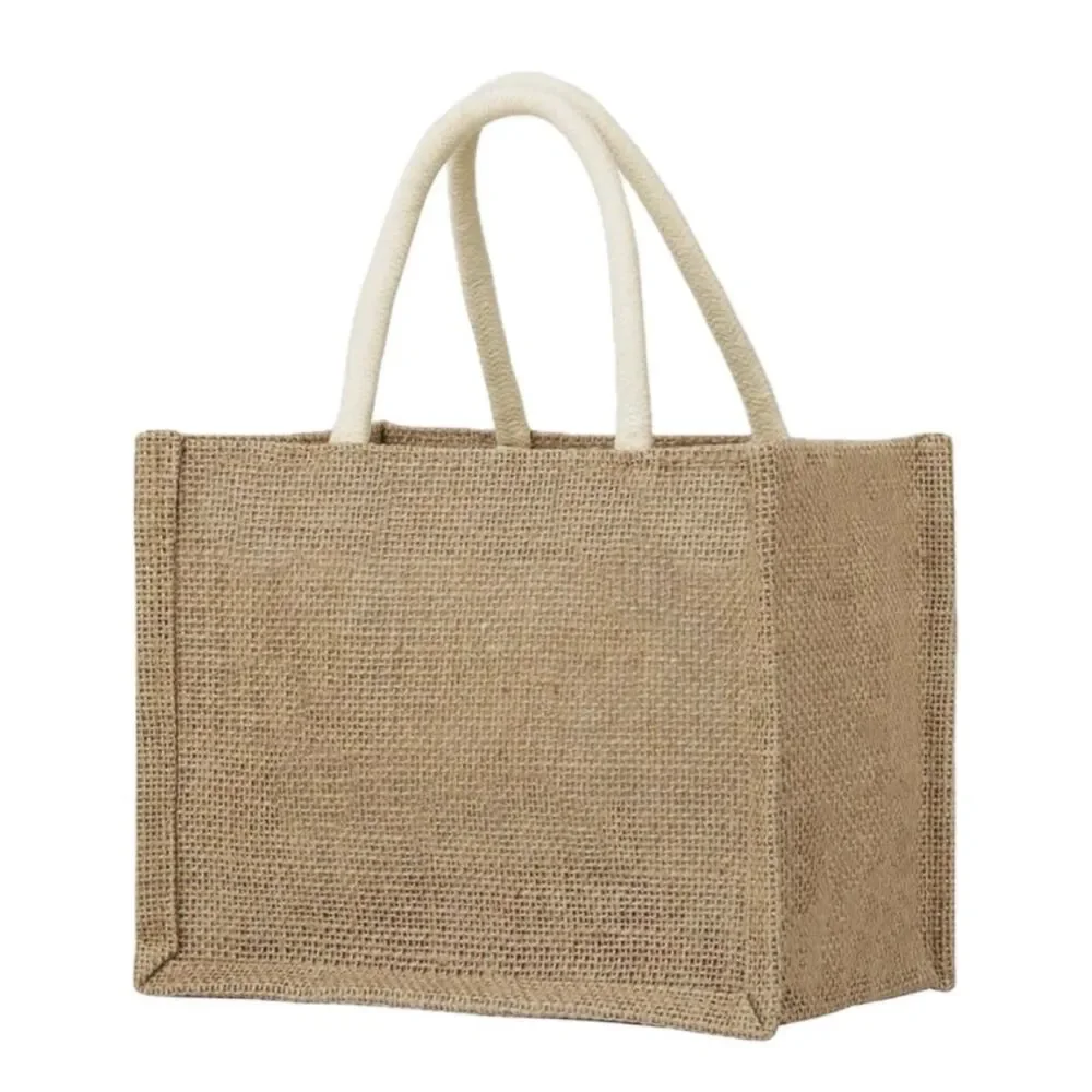 NWOT Natural Jute Burlap Compact Reusable Grocery Shopping Tote Beach Bag